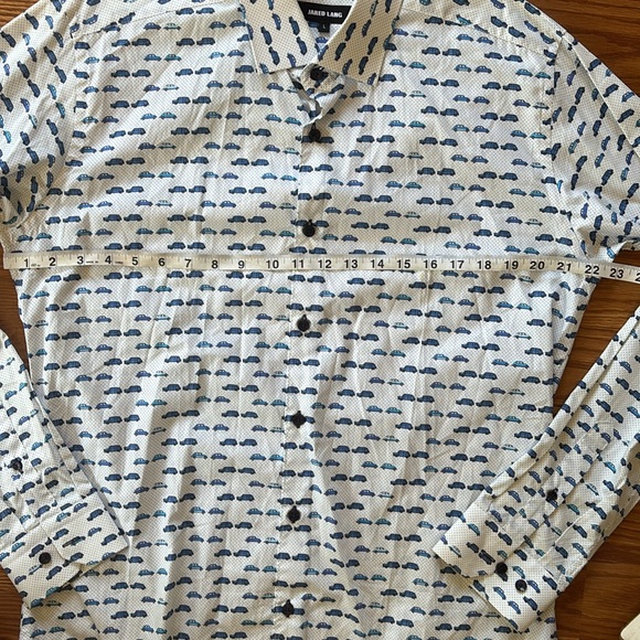 Jared Lang White and Blue Car Print 100% Cotton Button Down Shirt Size Large - Picture 7 of 9